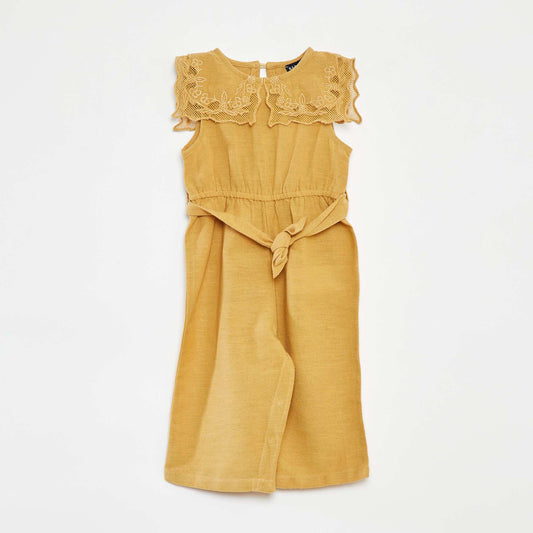 Combinaison longue avec col fantaisiste et ceinture BEIGE