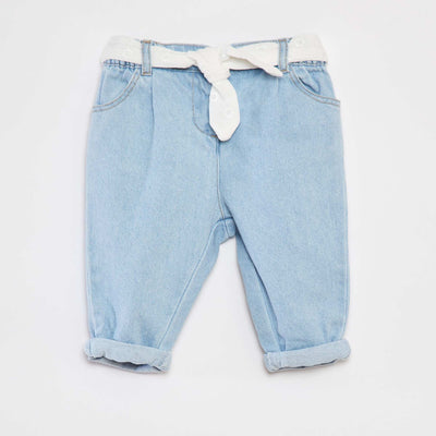 Jean paperbag avec ceinture nouée BLEU