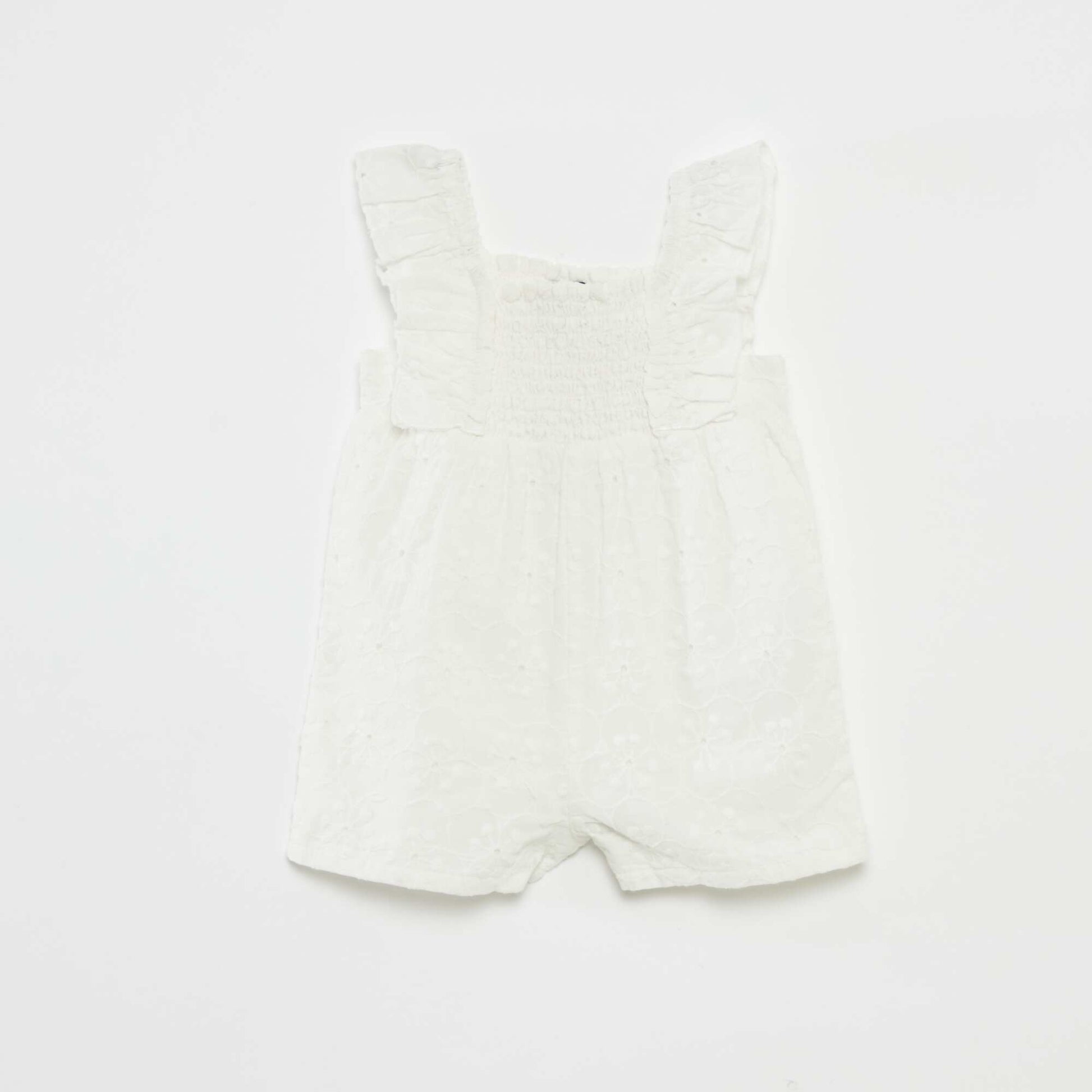 Barboteuse courte avec broderies anglaises BLANC