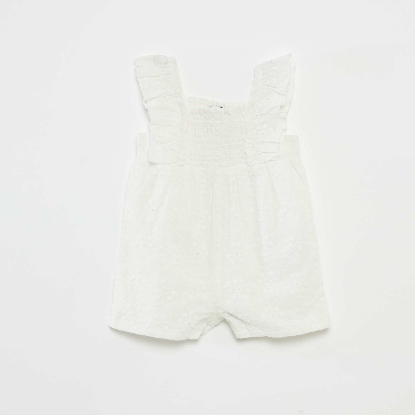 Barboteuse courte avec broderies anglaises BLANC