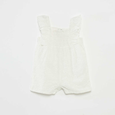 Barboteuse courte avec broderies anglaises BLANC