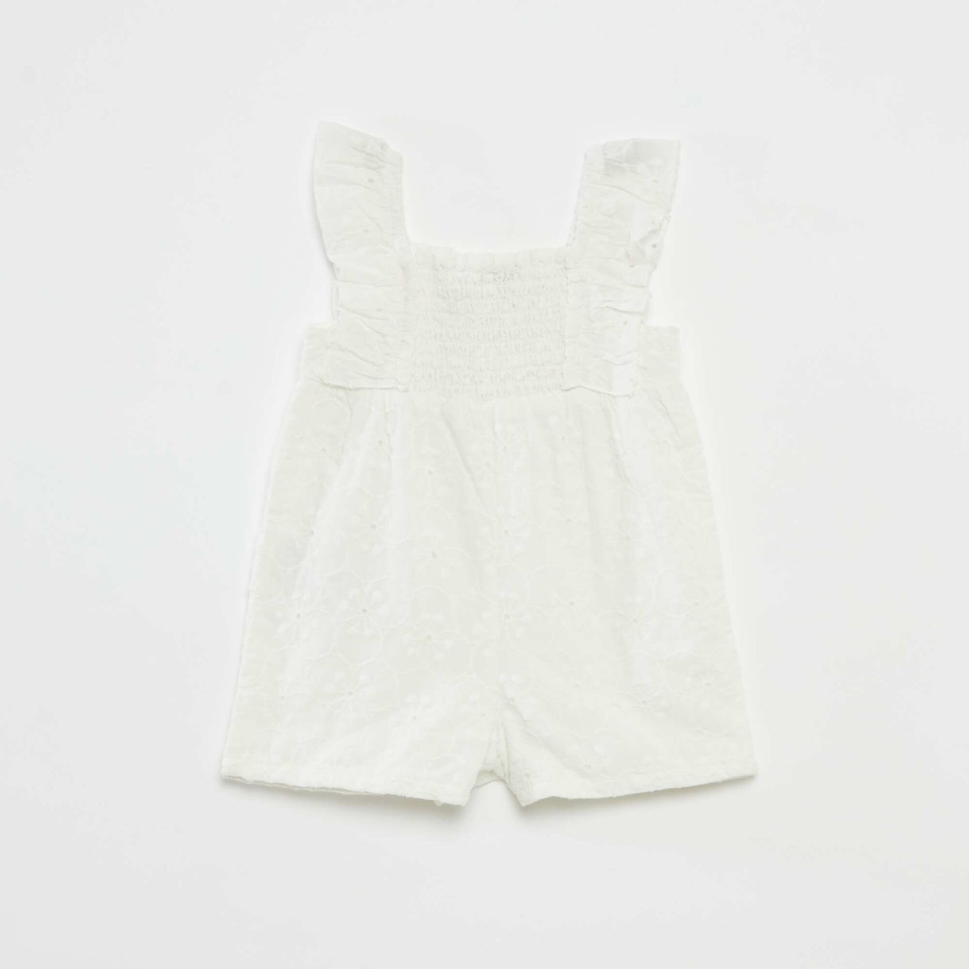 Barboteuse courte avec broderies anglaises BLANC