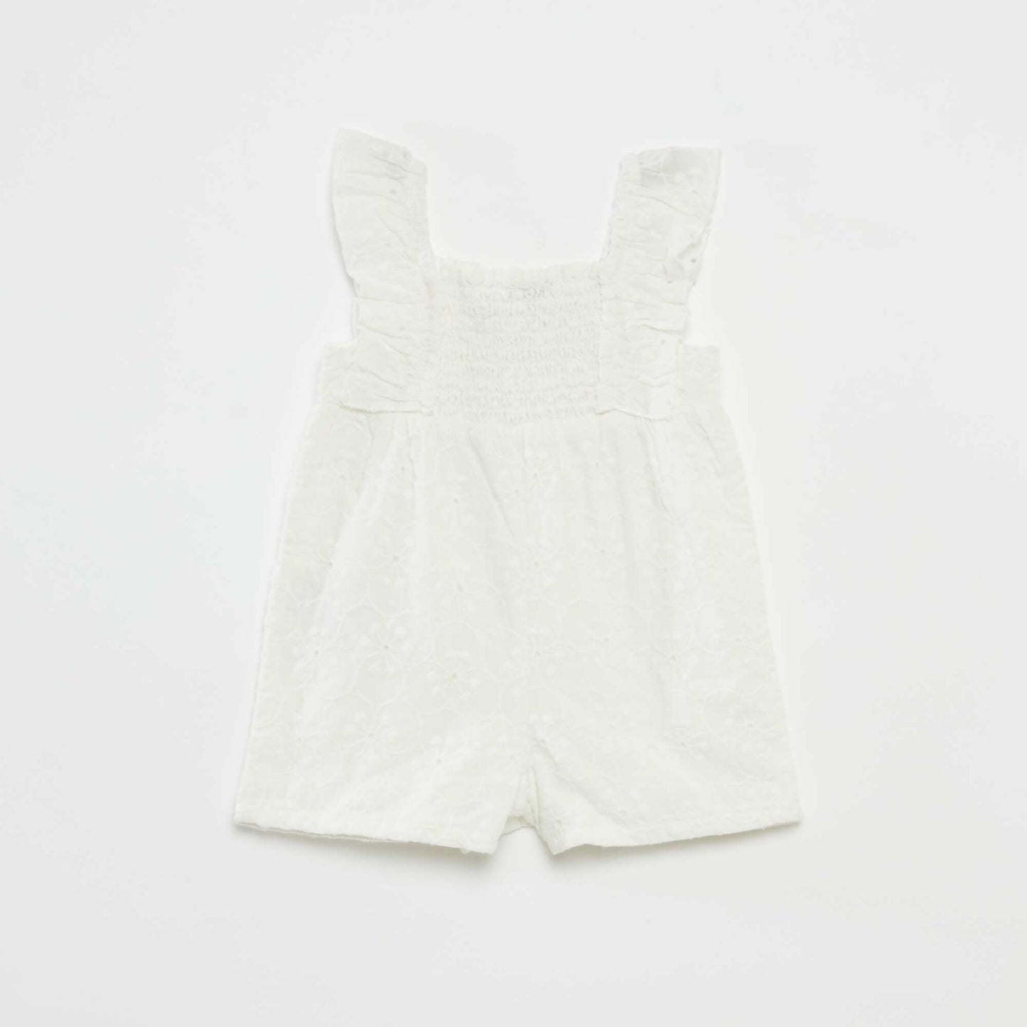 Barboteuse courte avec broderies anglaises BLANC