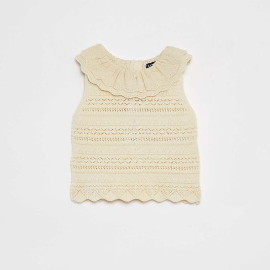 Pull sans manches en maille ajourée BLANC