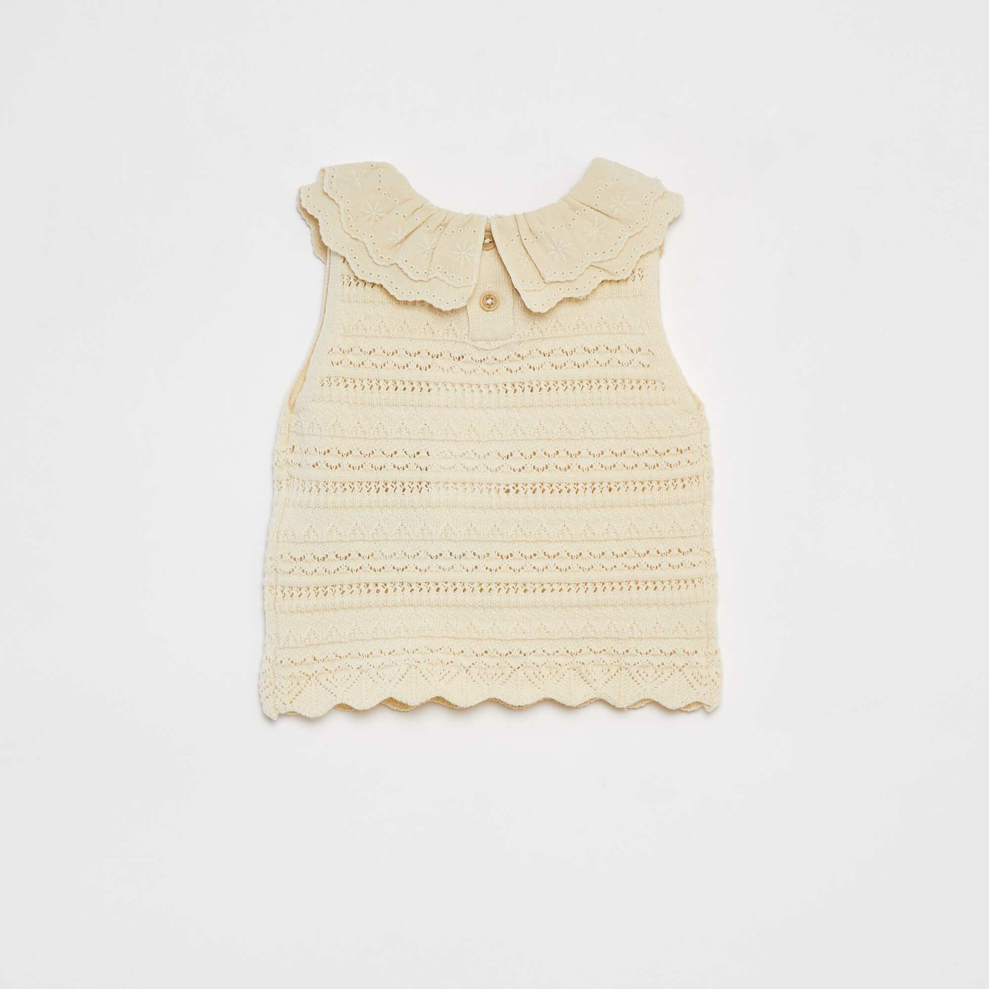 Pull sans manches en maille ajourée BLANC