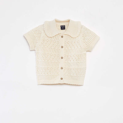 Gilet à manches courtes en maille ajourée BLANC