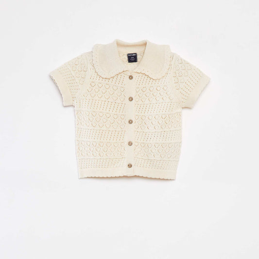 Gilet à manches courtes en maille ajourée BLANC