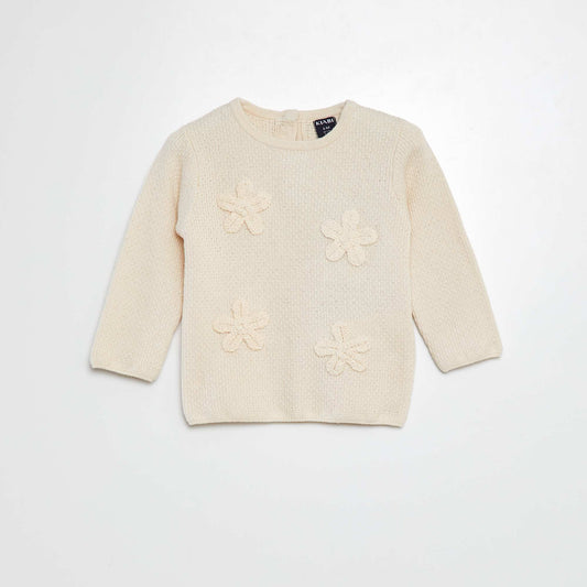 Pull en maille avec broderie fleurs BLANC