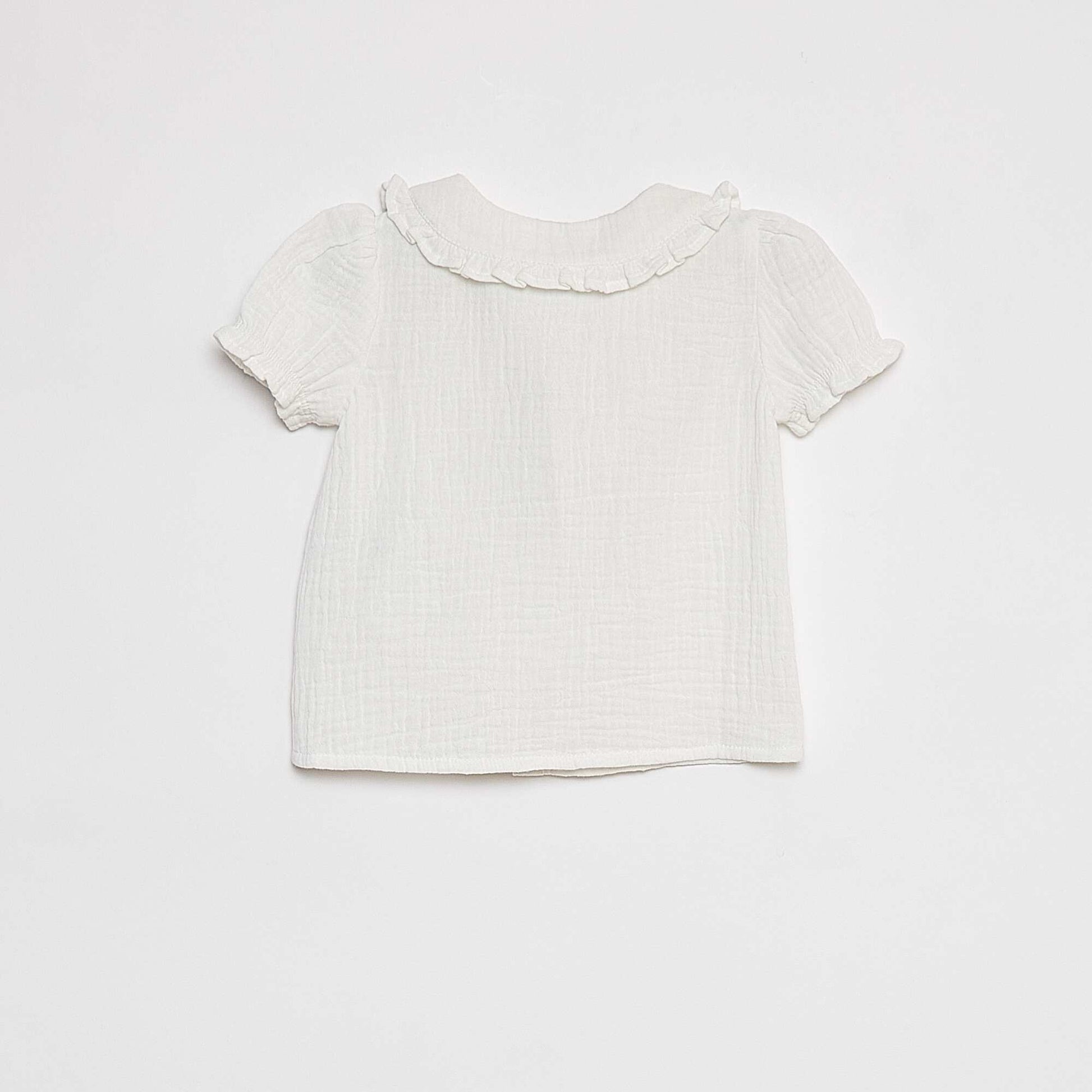 Blouse en gaze de coton avec col claudine BLANC