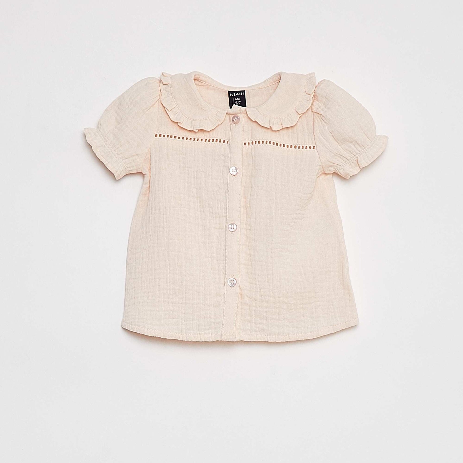 Blouse en gaze de coton avec col claudine ROSE