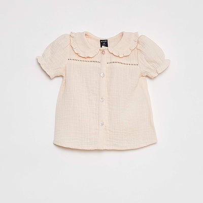 Blouse en gaze de coton avec col claudine ROSE
