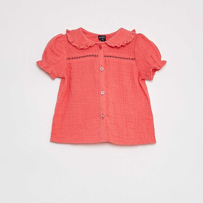 Blouse en gaze de coton avec col claudine ROSE
