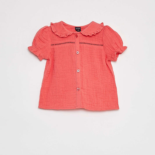 Blouse en gaze de coton avec col claudine ROSE