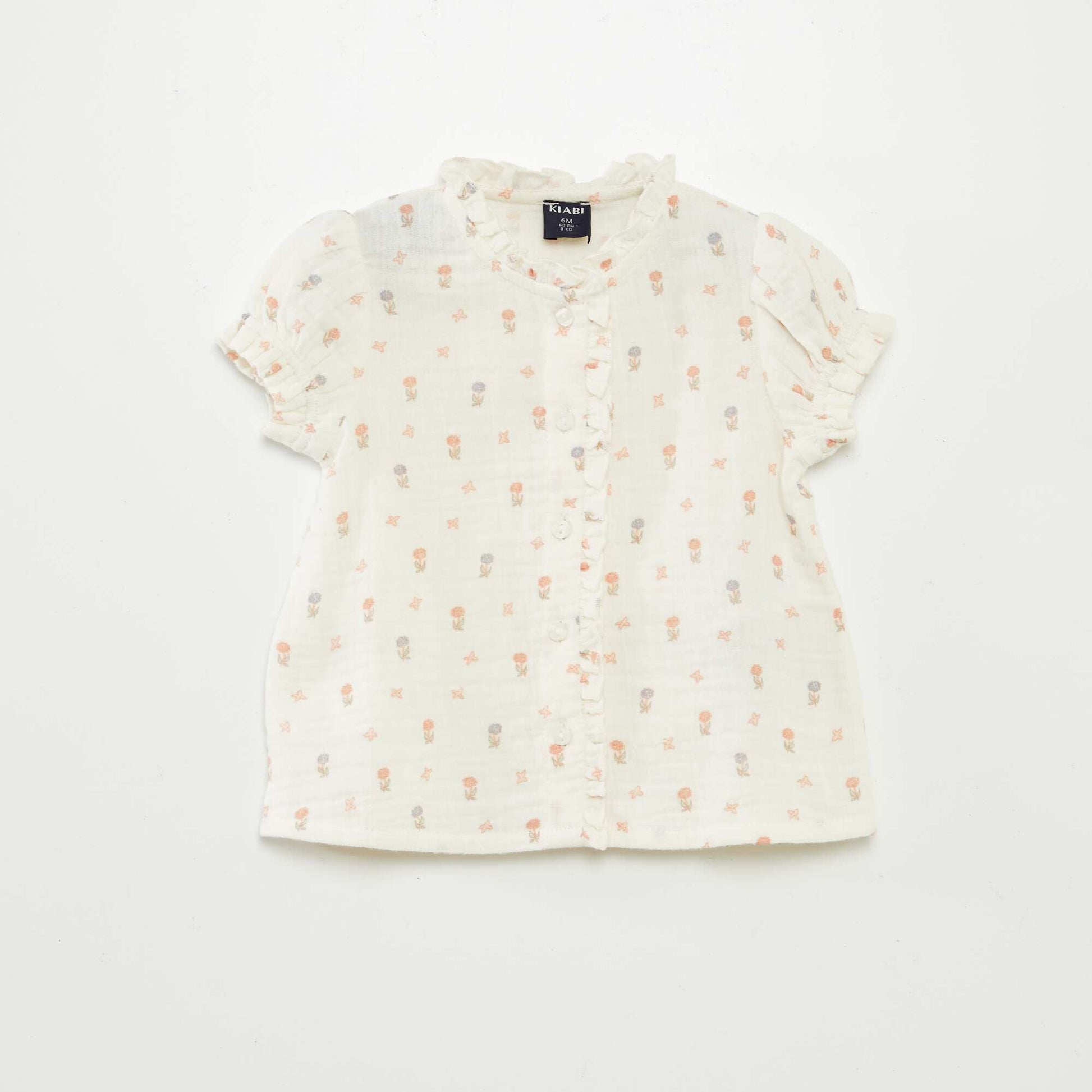 Blouse à manches courtes en gaze de coton BLANC