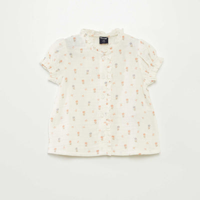 Blouse à manches courtes en gaze de coton BLANC