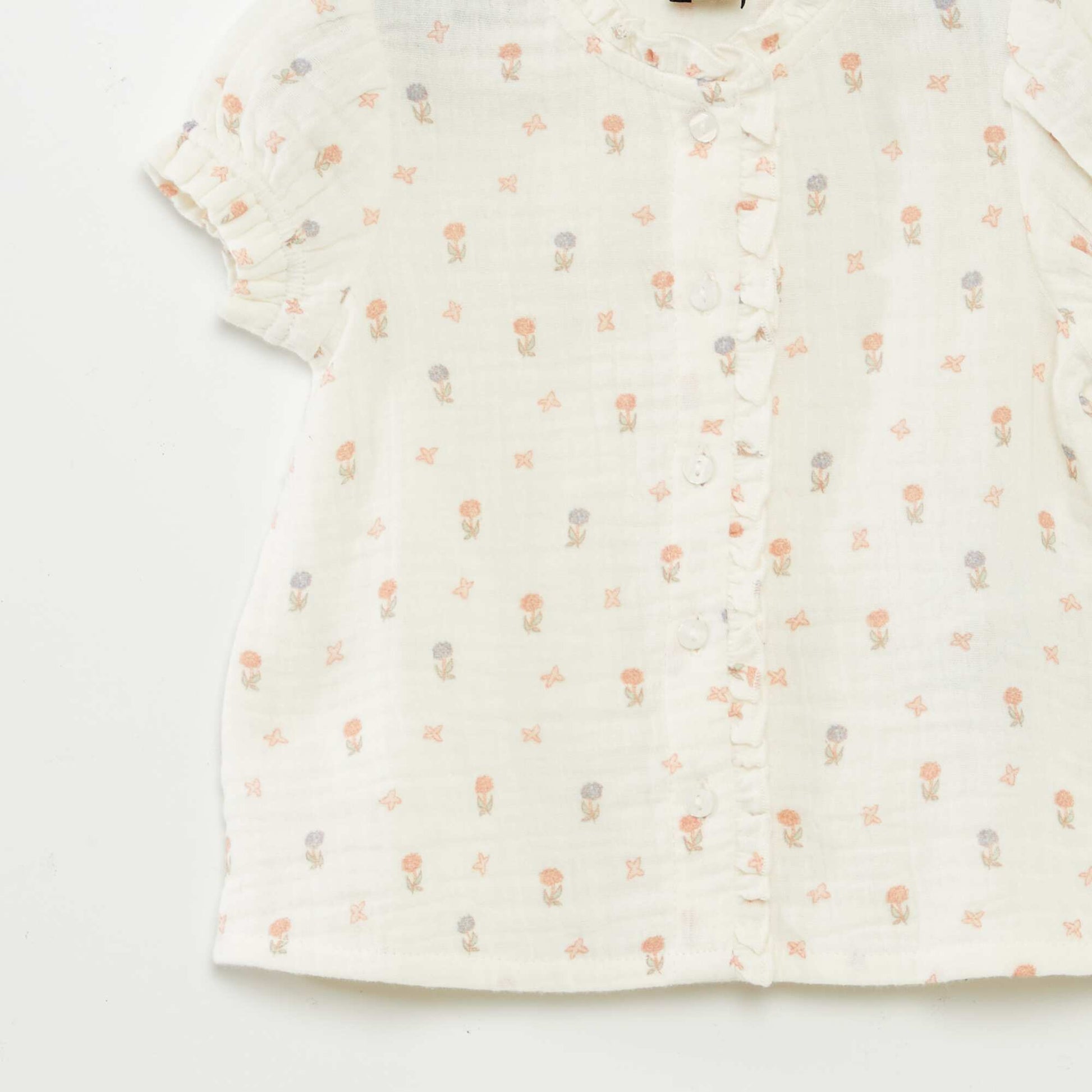 Blouse à manches courtes en gaze de coton BLANC