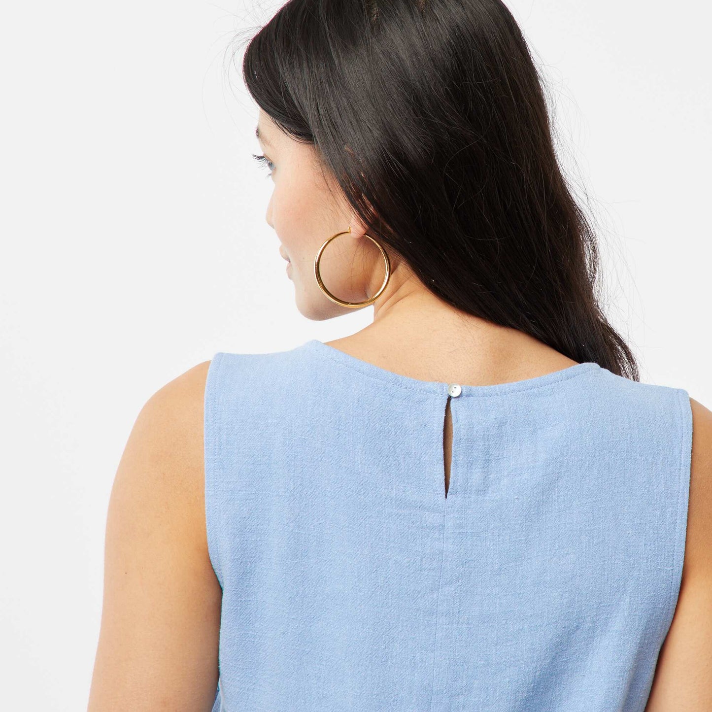 Blouse crop en lin mélangé BLEU
