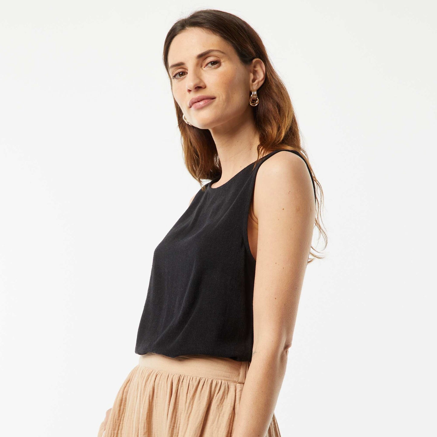 Blouse crop en lin mélangé NOIR