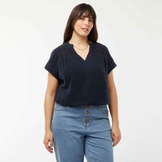 Blouse en double gaze de coton BLEU