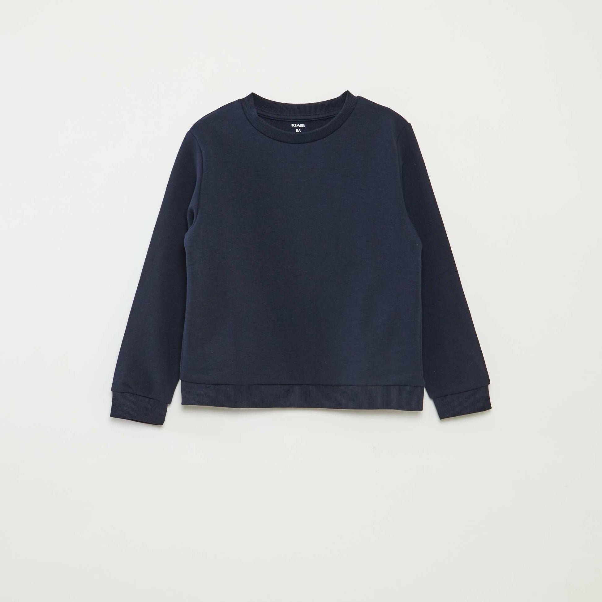 Sweat uni à col rond en french terry BLEU