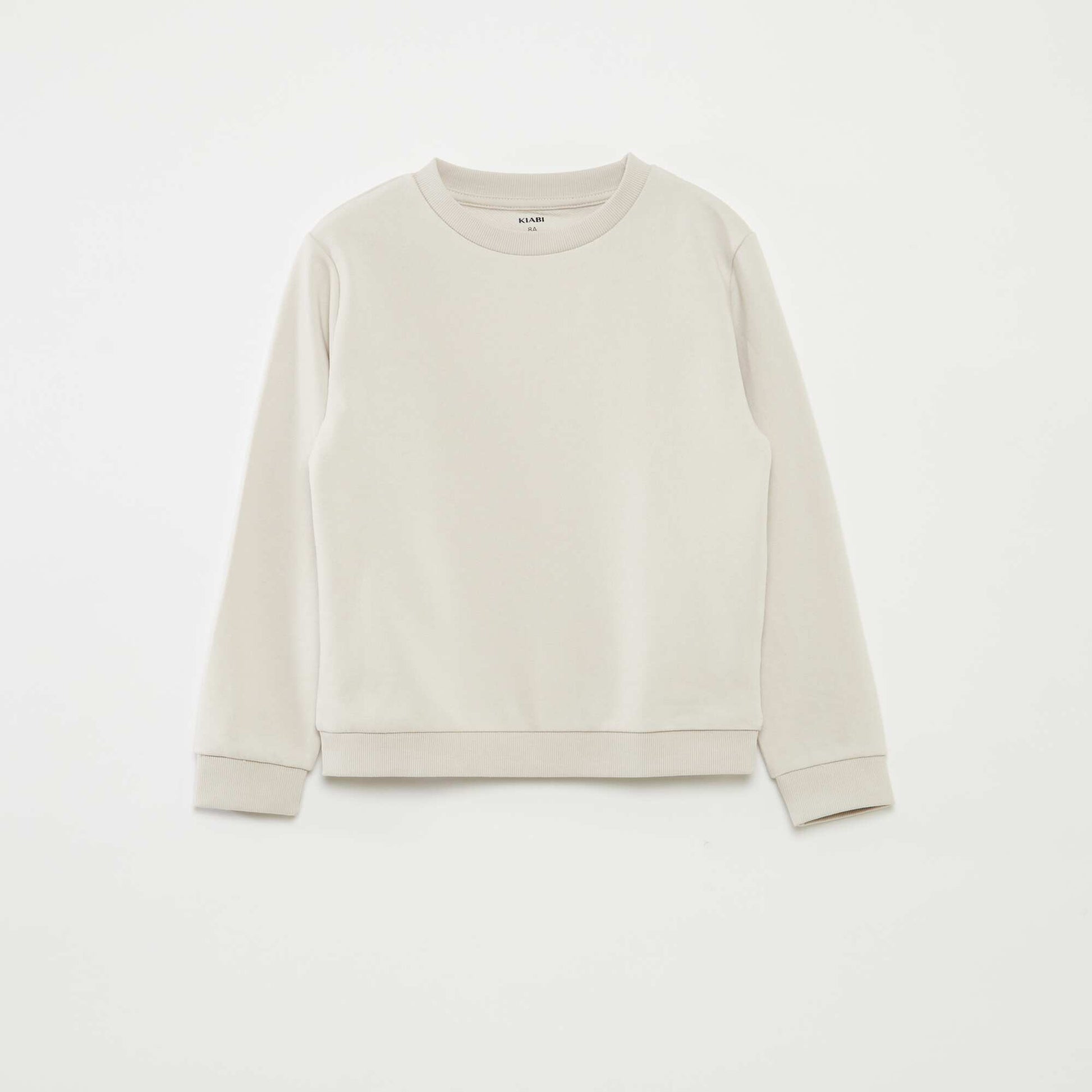 Sweat uni à col rond en french terry BEIGE