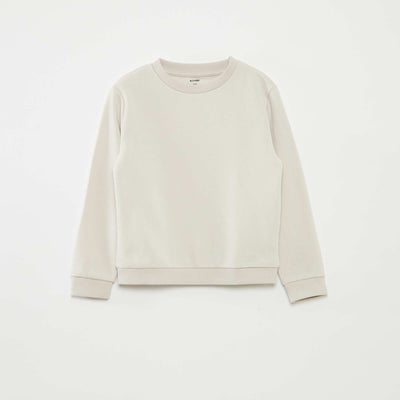 Sweat uni à col rond en french terry BEIGE