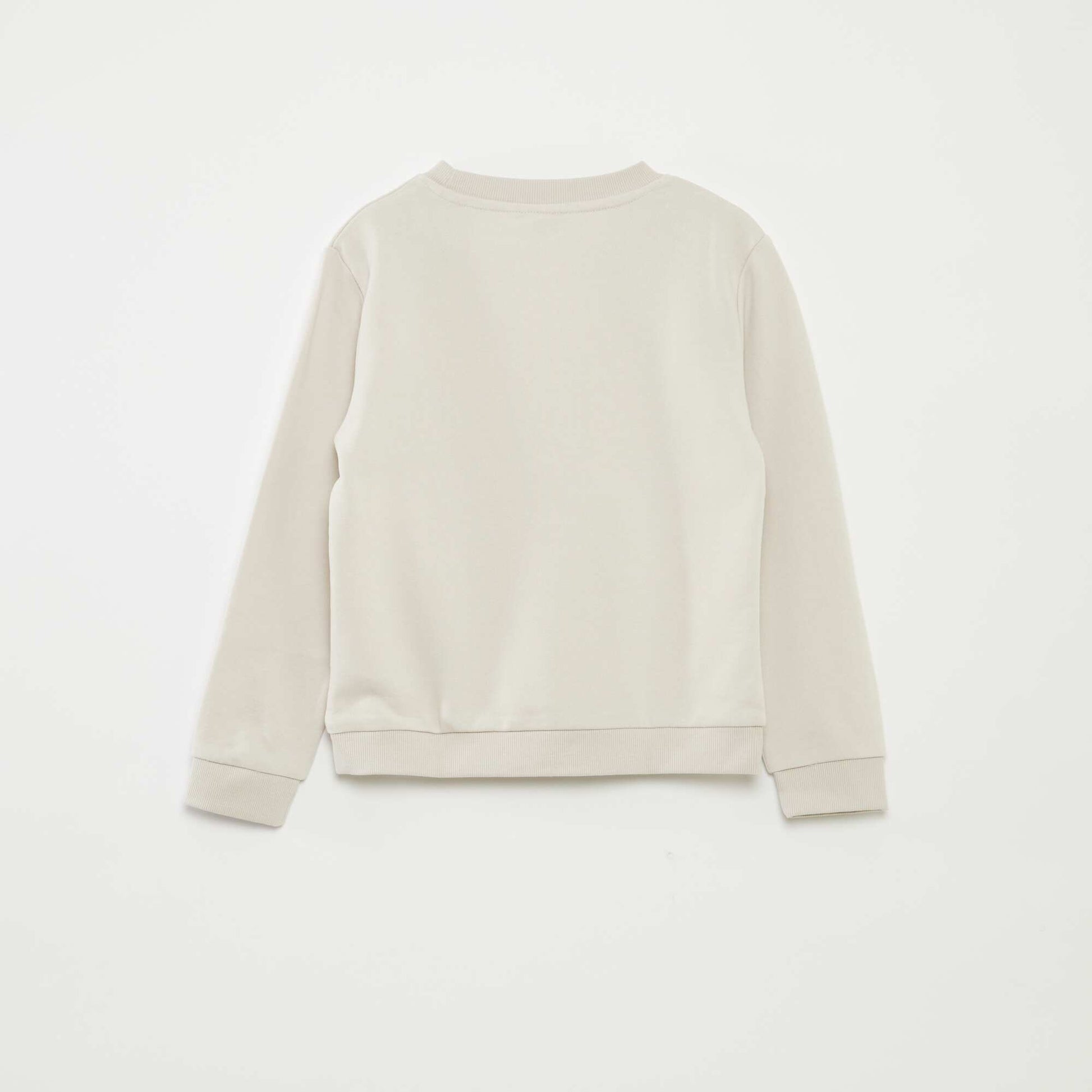 Sweat uni à col rond en french terry BEIGE
