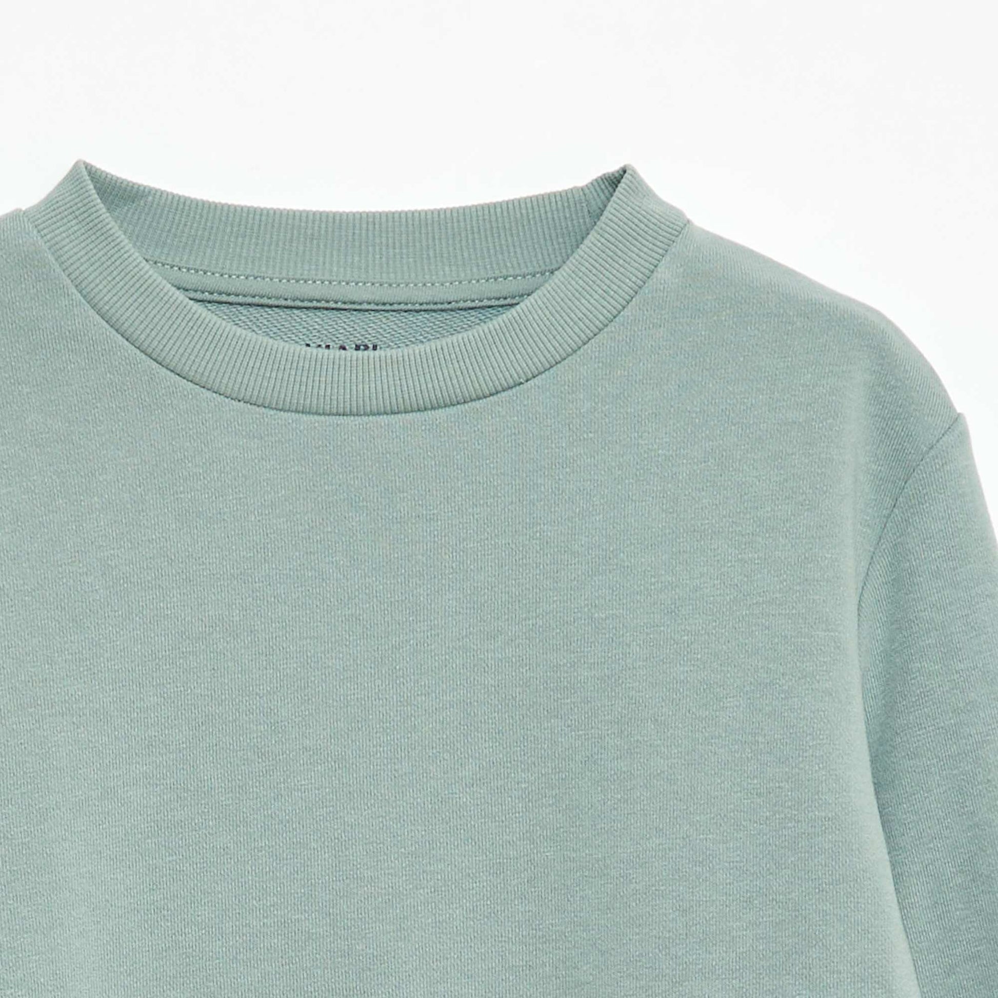 Sweat uni à col rond en french terry BLEU