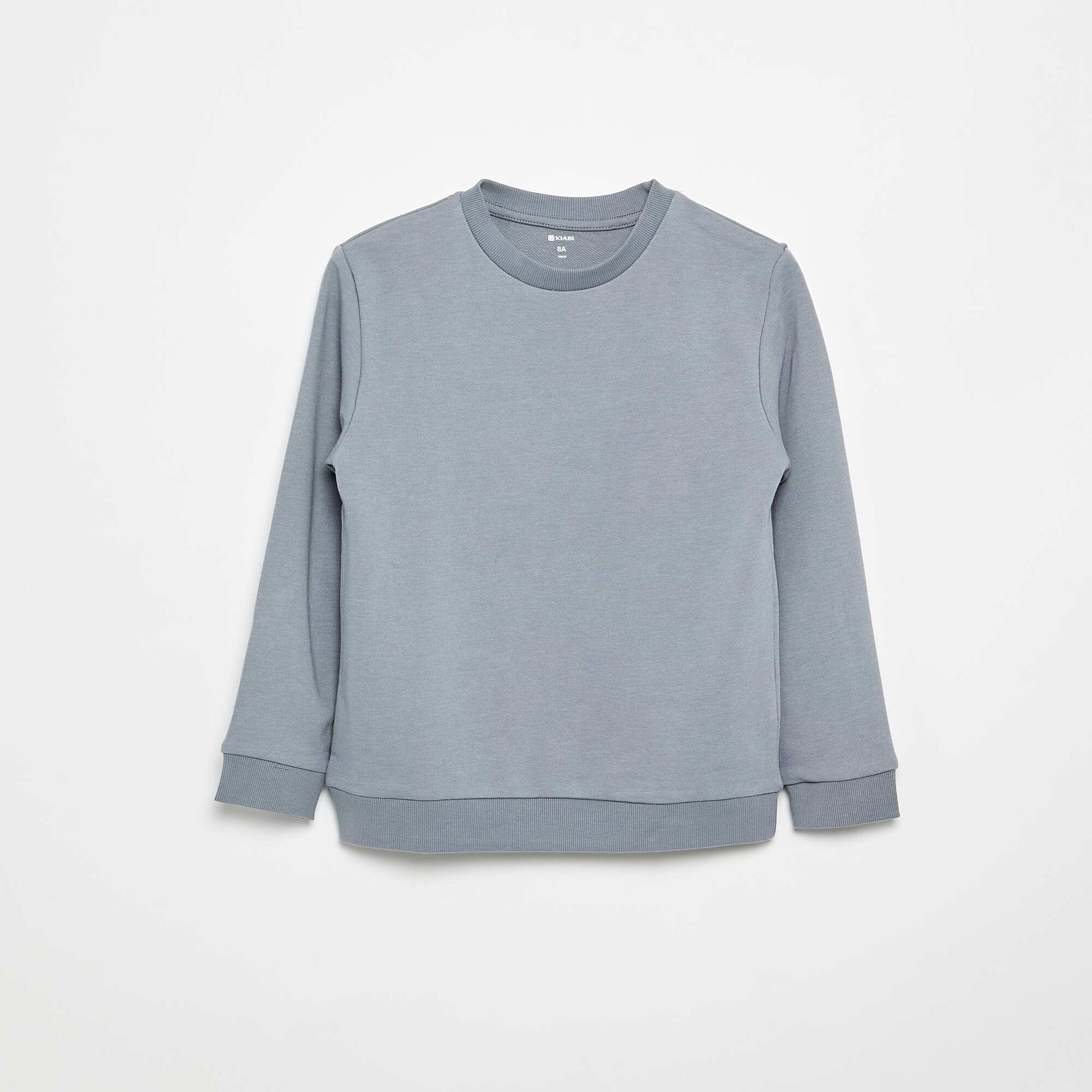 Sweat uni à col rond en french terry BLEU
