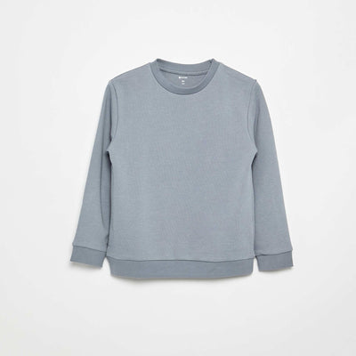 Sweat uni à col rond en french terry BLEU