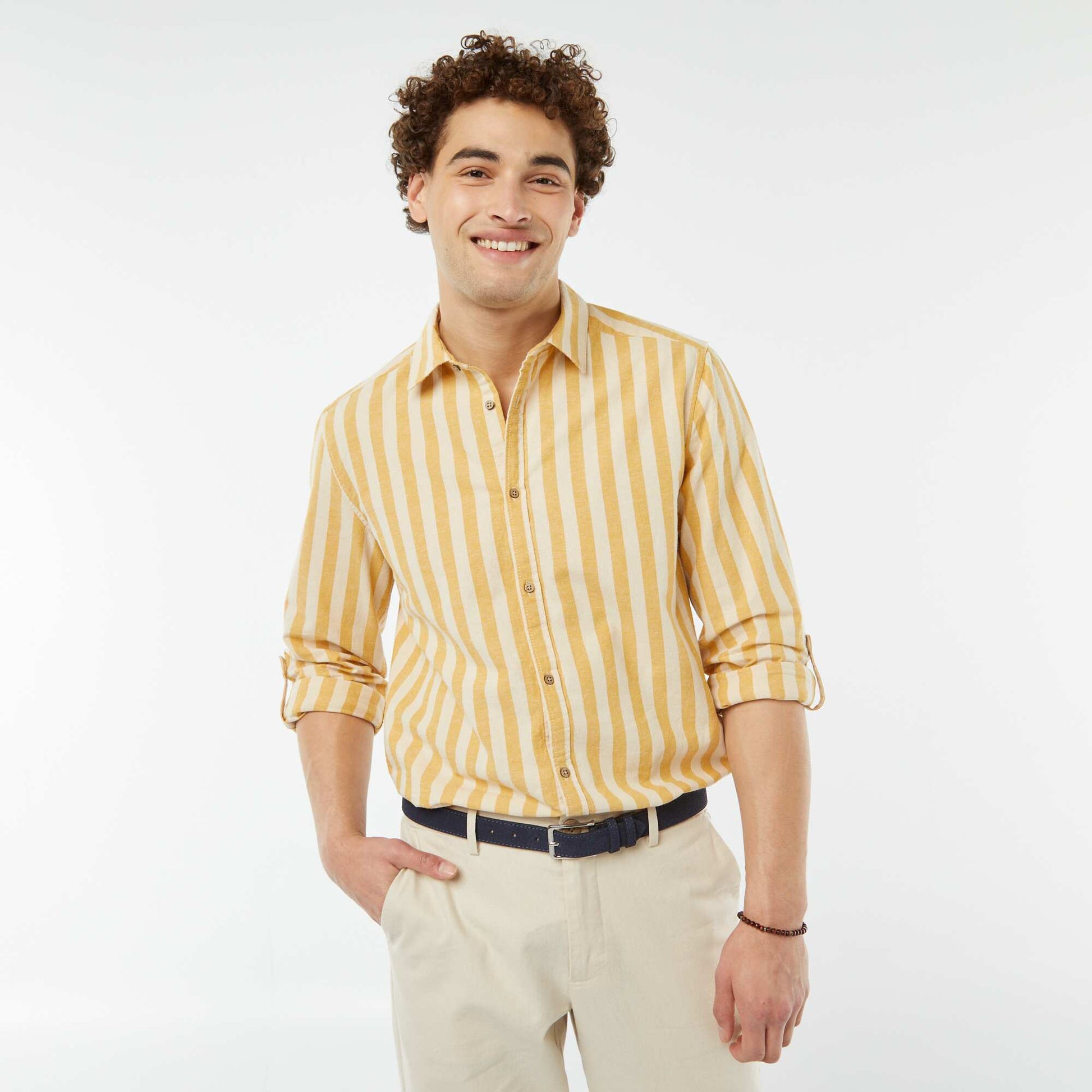 Chemise regular en lin mélangé BLANC