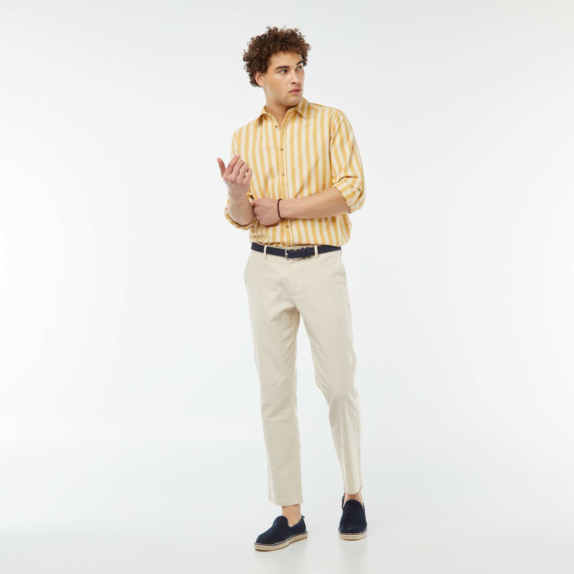 Chemise regular en lin mélangé BLANC
