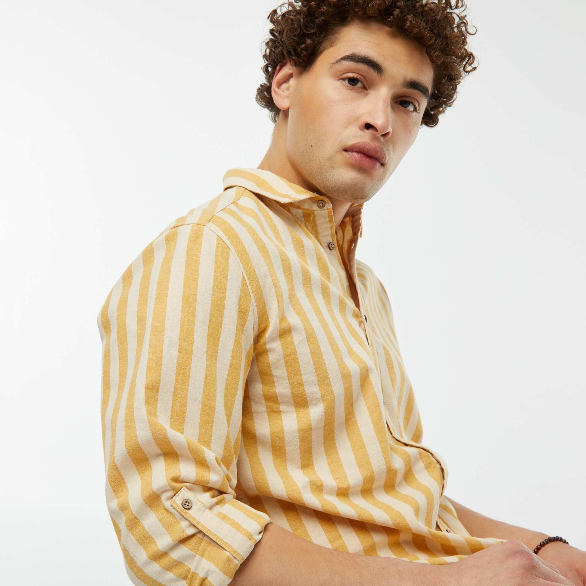 Chemise regular en lin mélangé BLANC