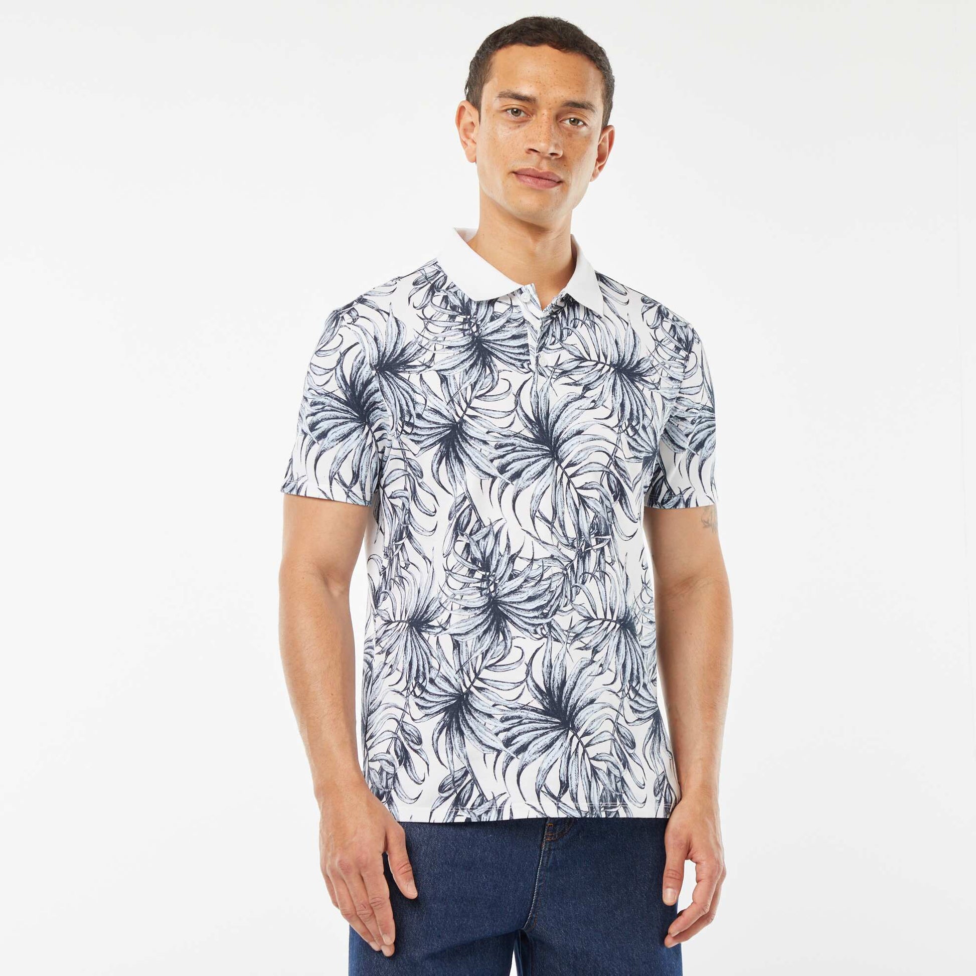 Polo en piqué de coton avec imprimé BLANC