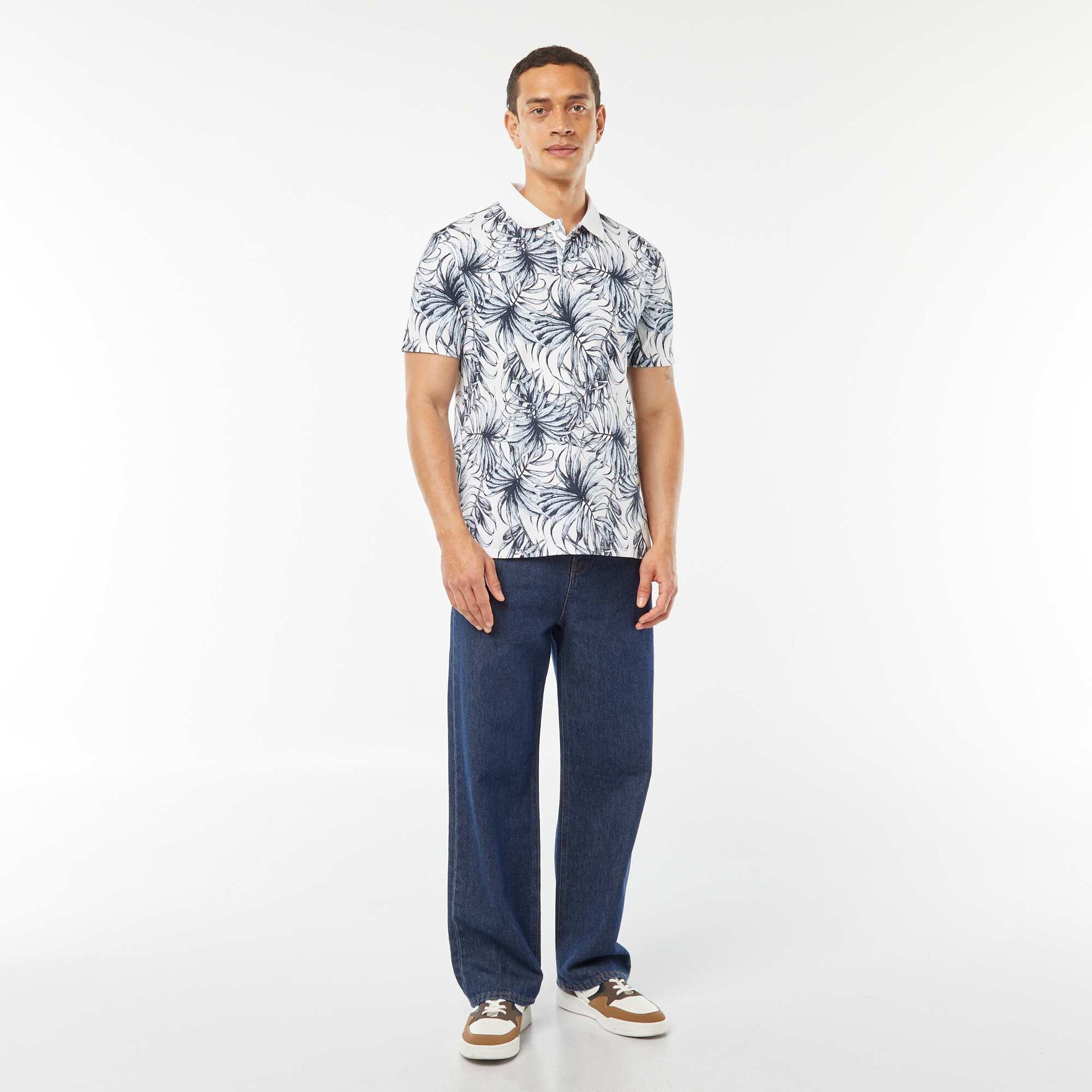 Polo en piqué de coton avec imprimé BLANC