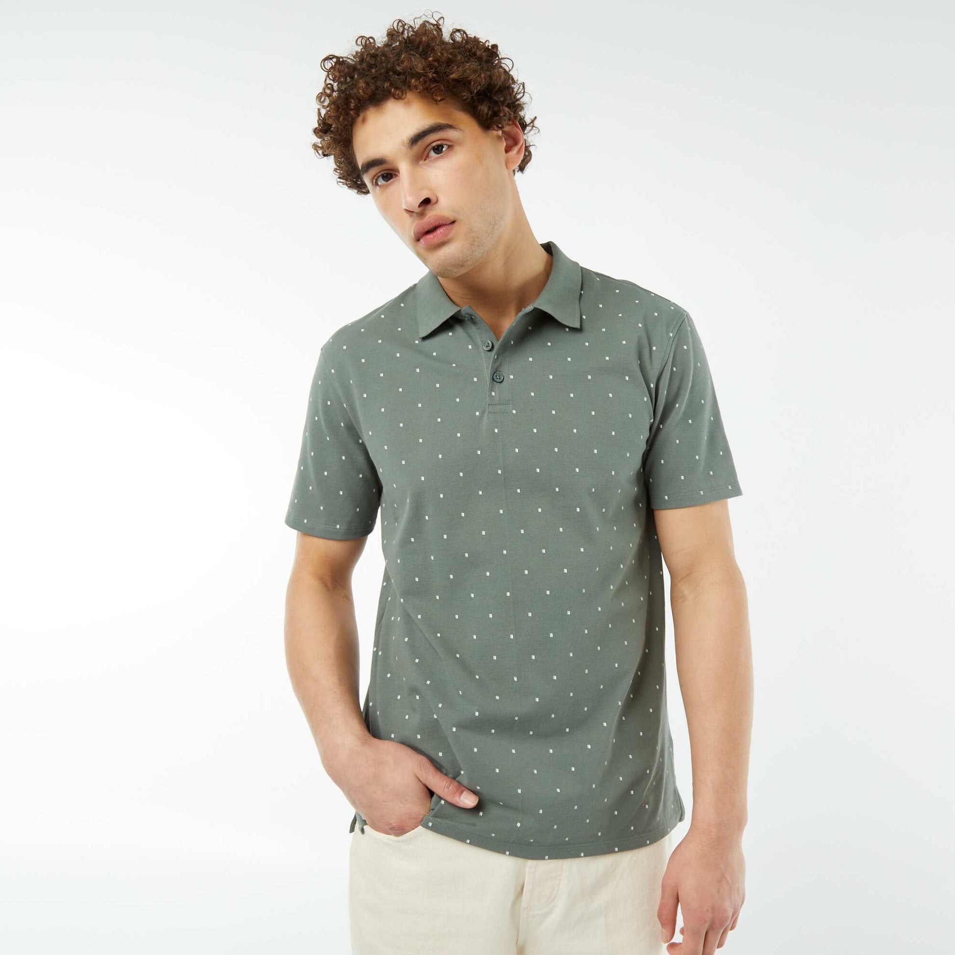 Polo en piqué de coton avec imprimé VERT