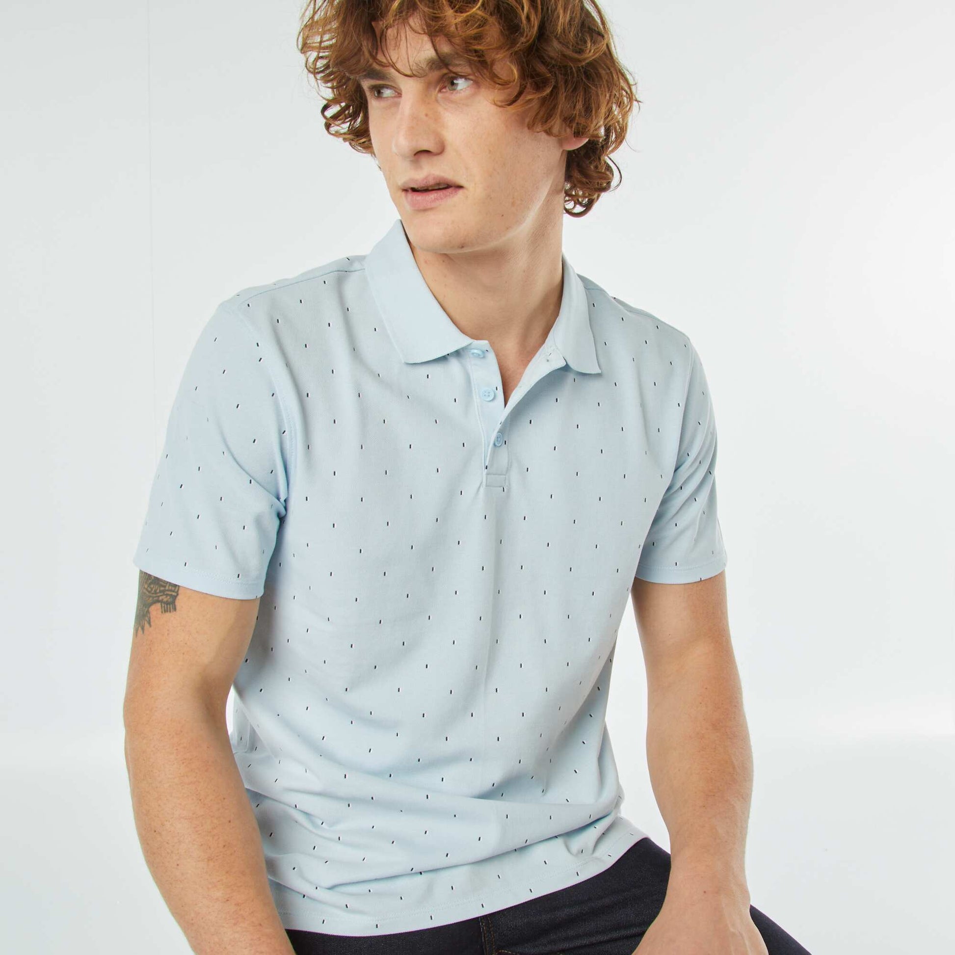 Polo en piqué de coton avec imprimé BLEU