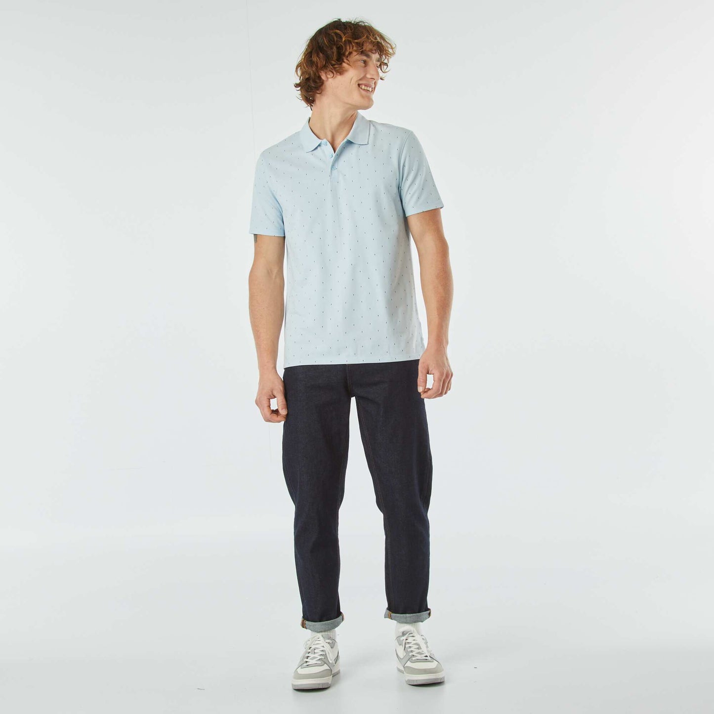 Polo en piqué de coton avec imprimé BLEU