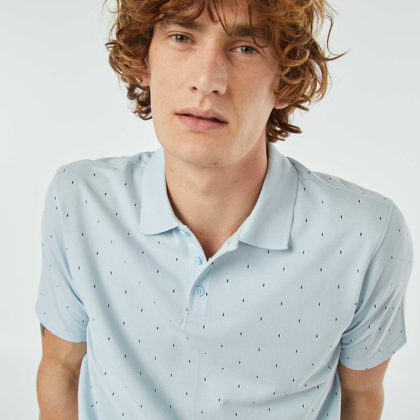 Polo en piqué de coton avec imprimé BLEU