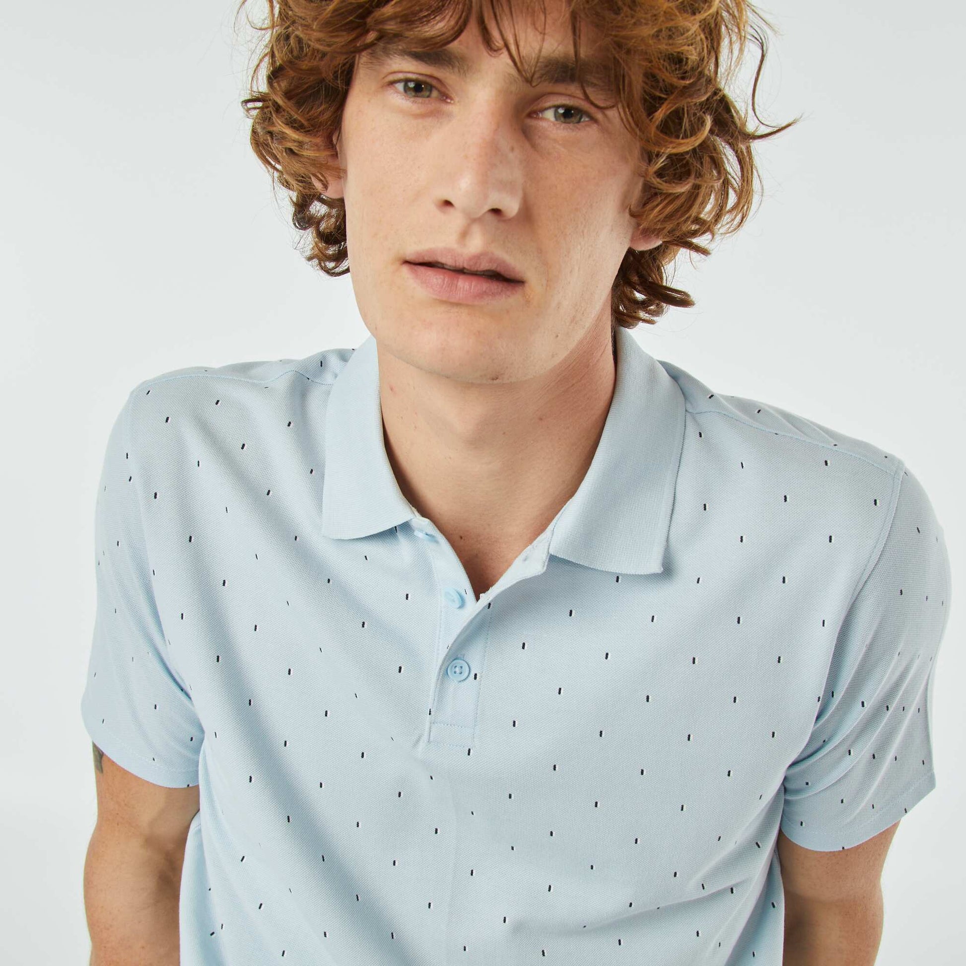 Polo en piqué de coton avec imprimé BLEU