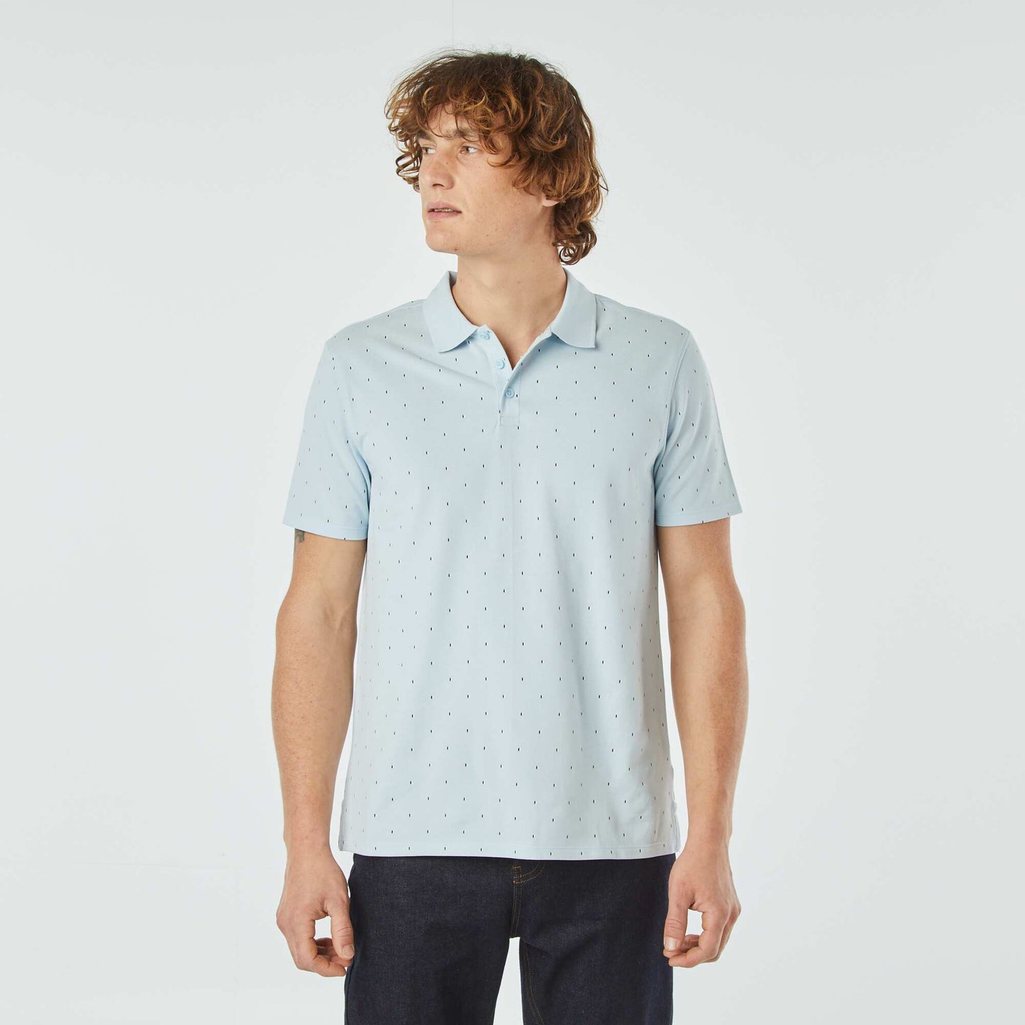 Polo en piqué de coton avec imprimé BLEU