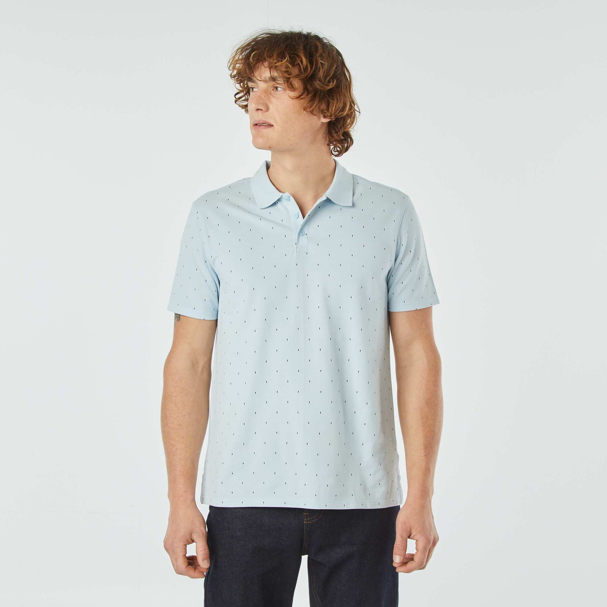Polo en piqué de coton avec imprimé BLEU