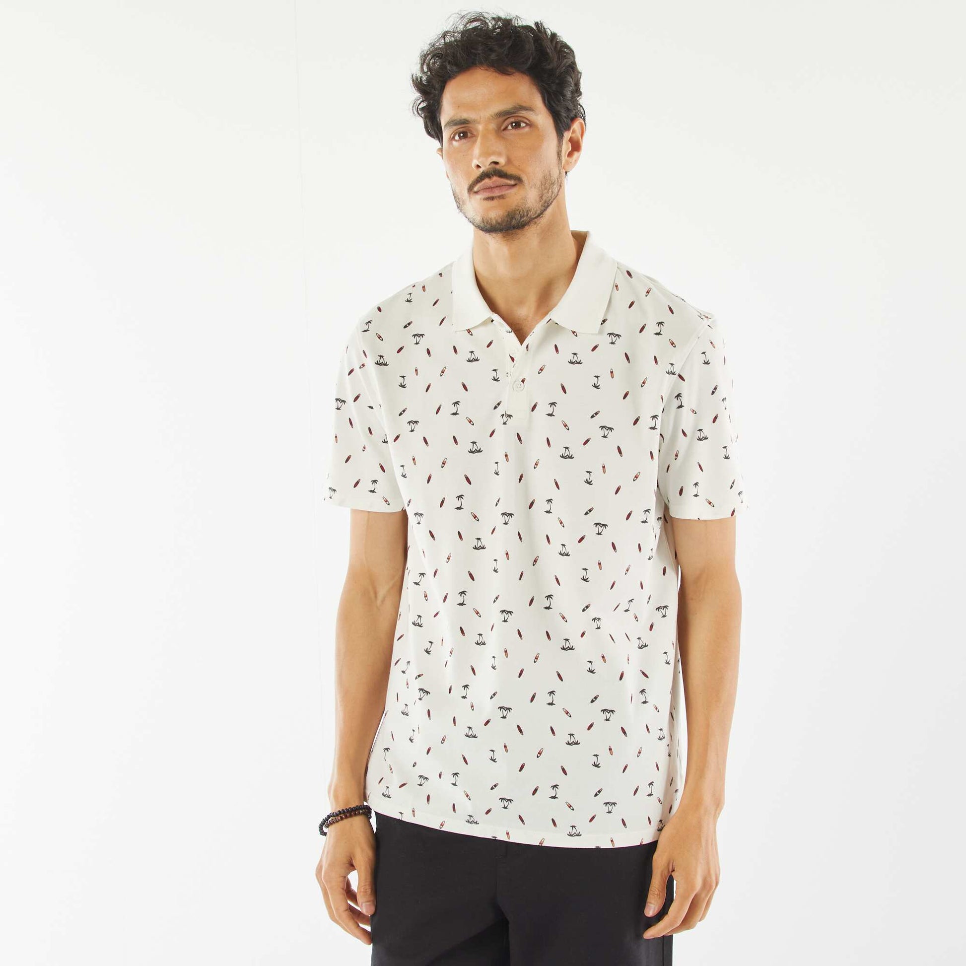 Polo en piqué de coton avec imprimé BLANC