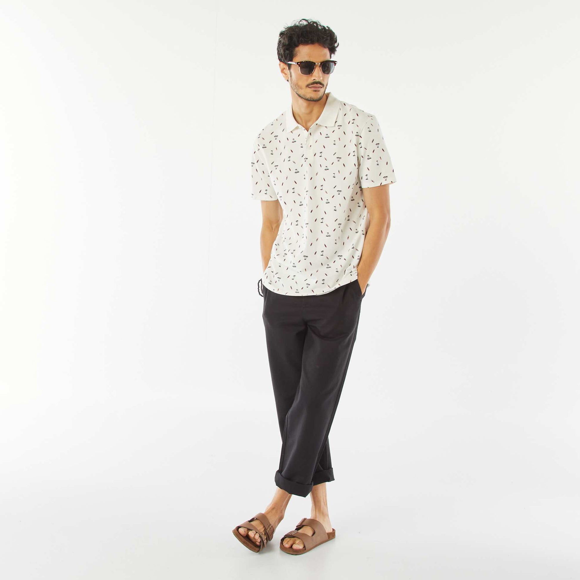Polo en piqué de coton avec imprimé BLANC