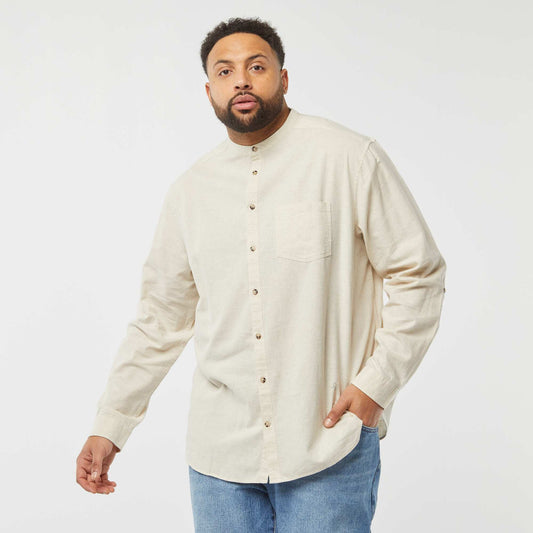 Chemise en lin mélangé avec manches longues retroussables BEIGE