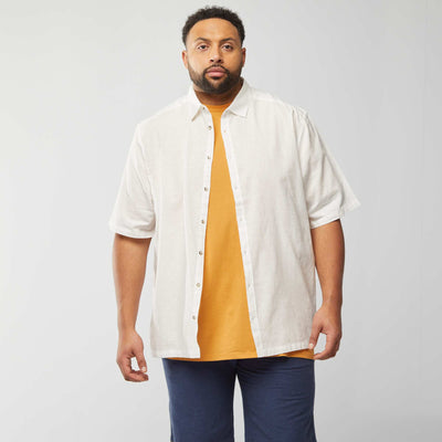 Chemise en lin mélangé à manches courtes BLANC