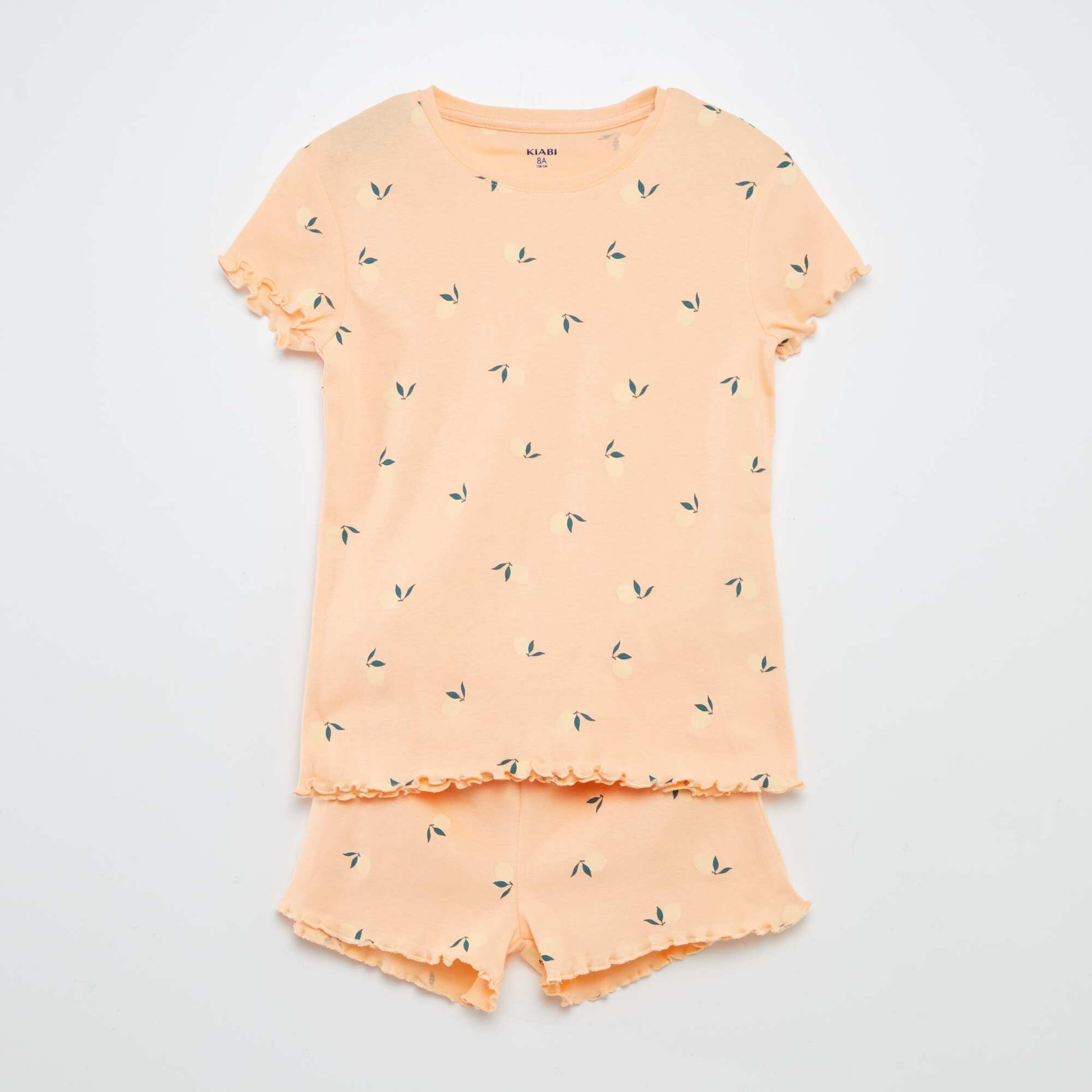 Ensemble pyjama t-shirt + short avec imprimé et bordures ondulées - 2 pièces ORANGE