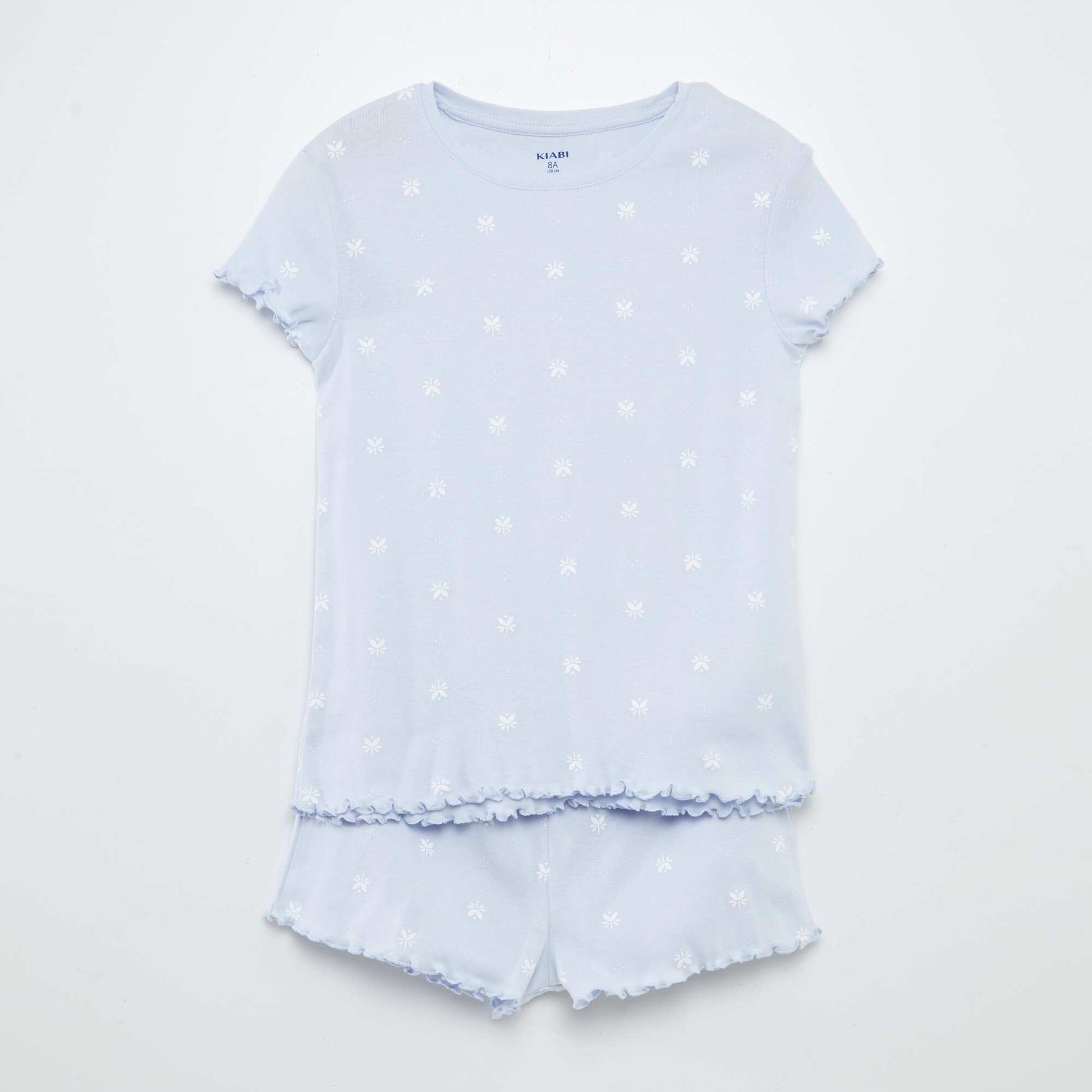 Ensemble pyjama t-shirt + short avec imprimé et bordures ondulées - 2 pièces BLANC