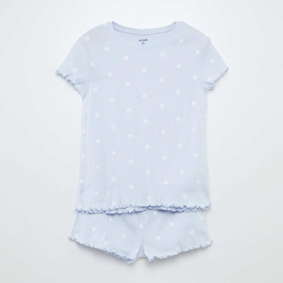 Ensemble pyjama t-shirt + short avec imprimé et bordures ondulées - 2 pièces BLANC