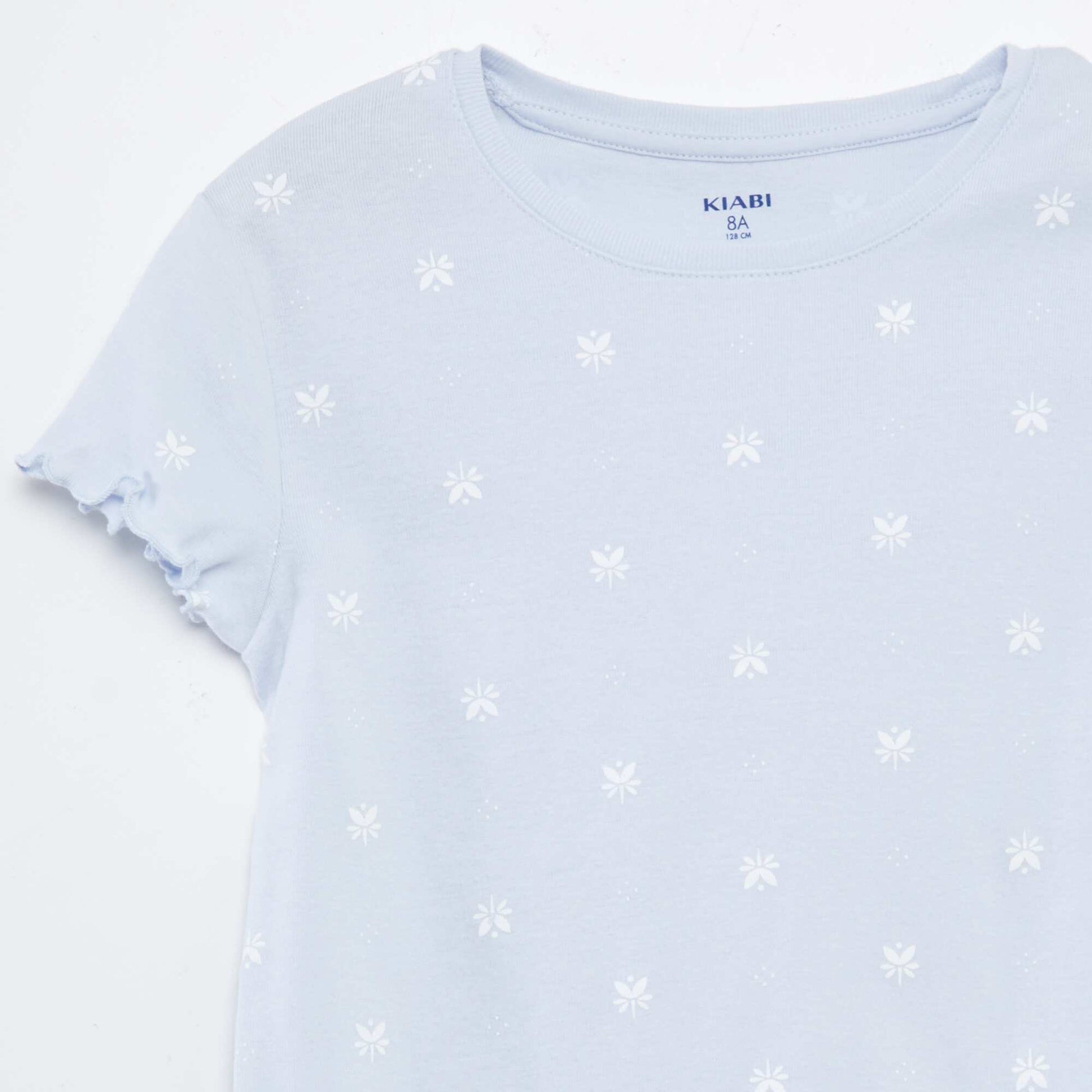 Ensemble pyjama t-shirt + short avec imprimé et bordures ondulées - 2 pièces BLANC
